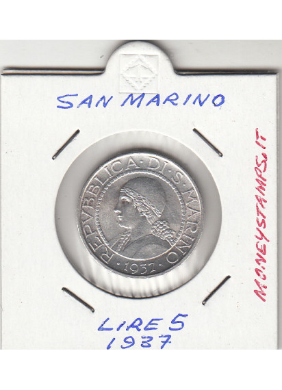 1937 5 Lire Argento Buona Conservazione San Marino